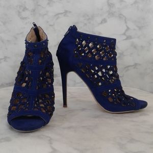 JustFab Aramelle Blue Indigo Lattice Ankle Bootie